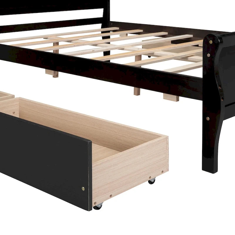 Letto a piattaforma matrimoniale in legno con 4 cassetti contenitore