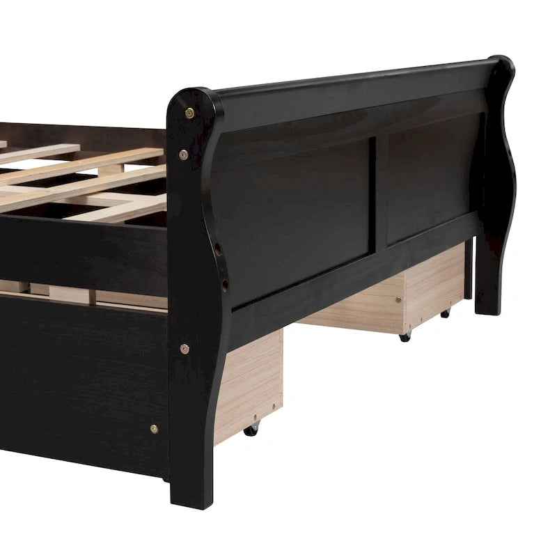 Letto a piattaforma matrimoniale in legno con 4 cassetti contenitore