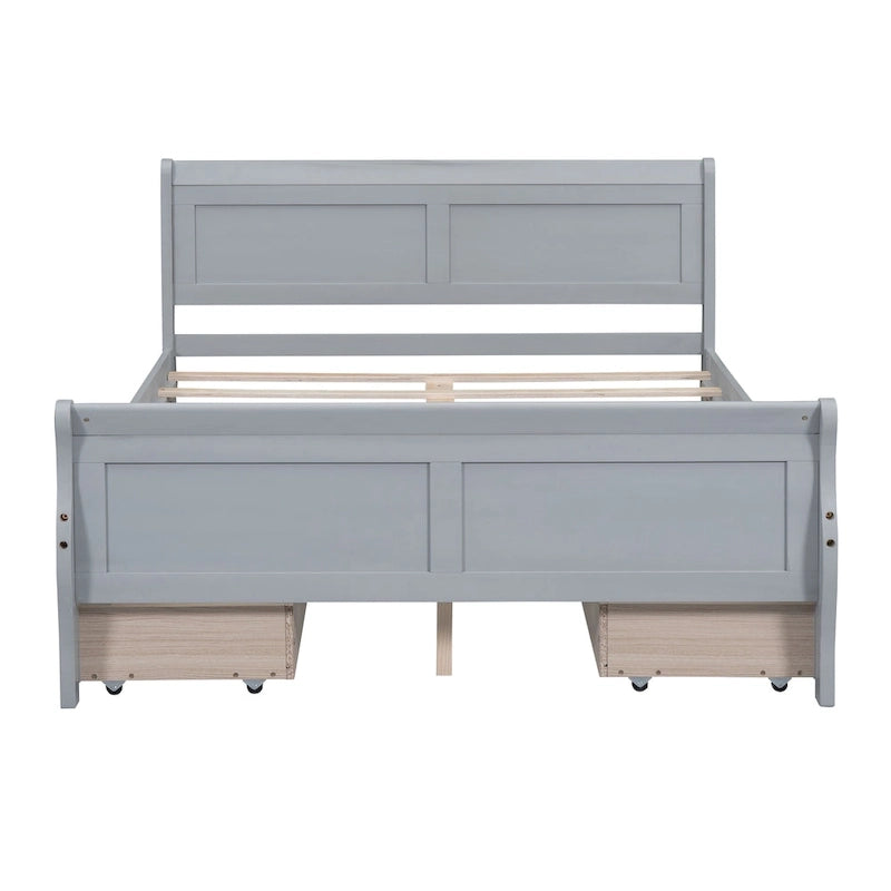 Letto a piattaforma matrimoniale in legno con 4 cassetti contenitore