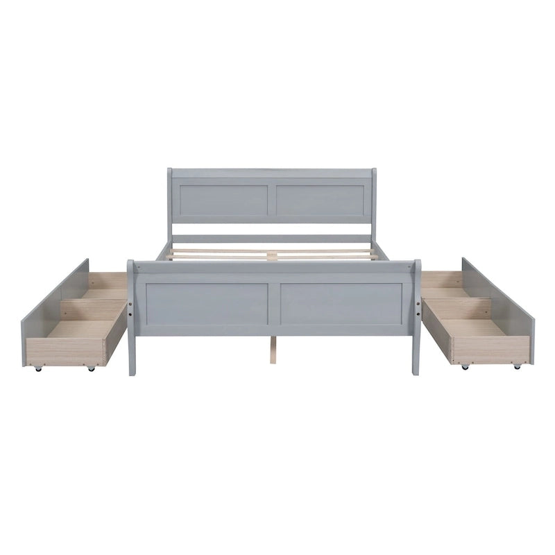 Letto a piattaforma matrimoniale in legno con 4 cassetti contenitore