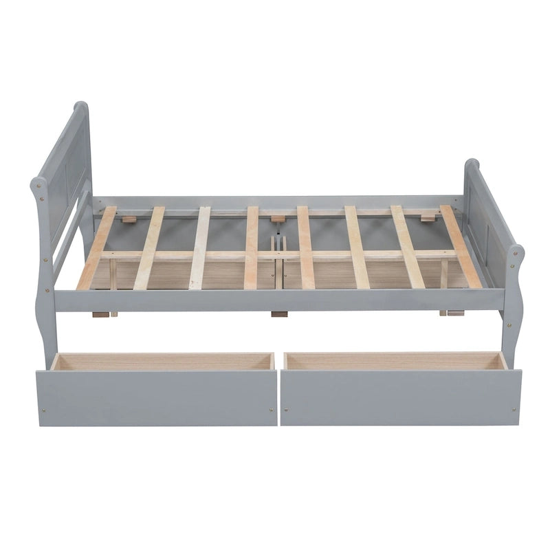 Letto a piattaforma matrimoniale in legno con 4 cassetti contenitore