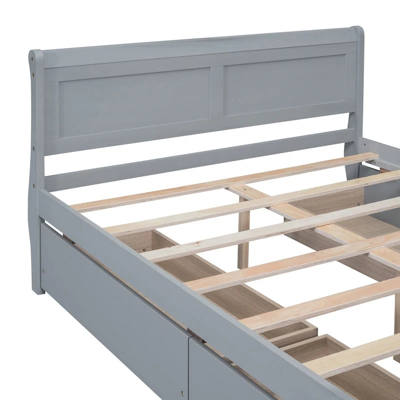 Letto a piattaforma matrimoniale in legno con 4 cassetti contenitore