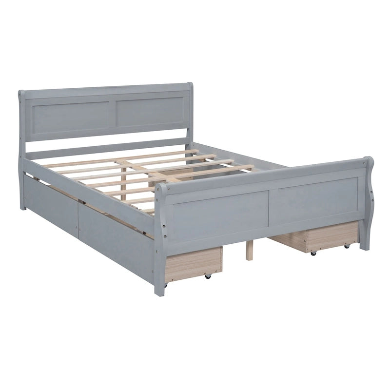Letto a piattaforma matrimoniale in legno con 4 cassetti contenitore