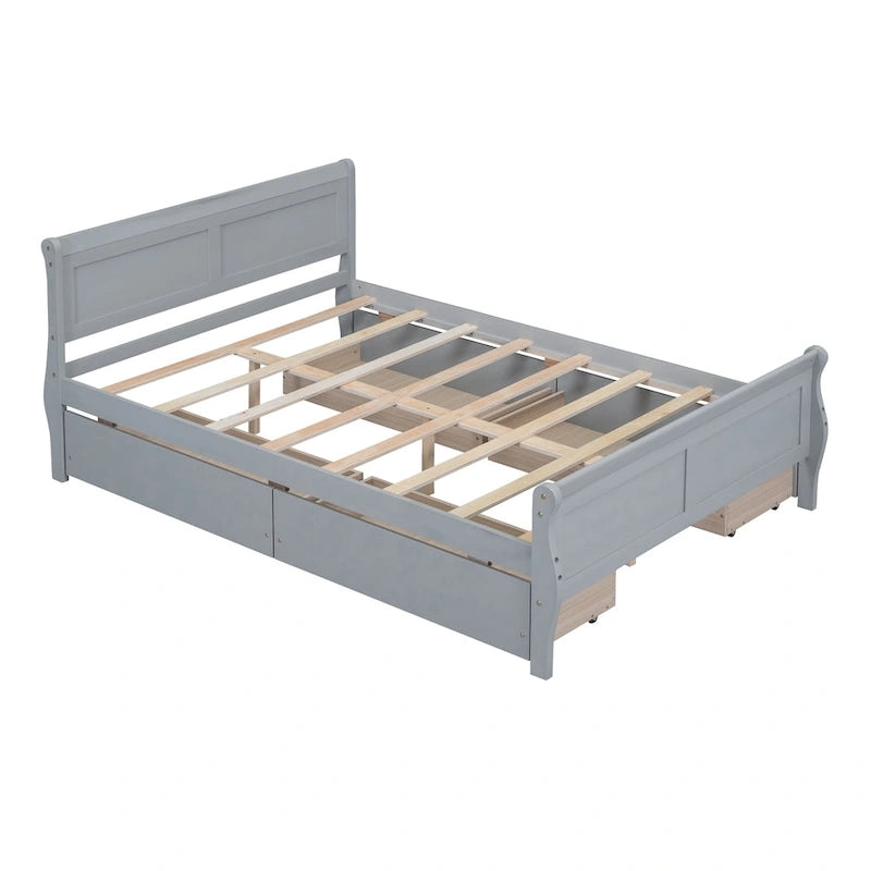 Letto a piattaforma matrimoniale in legno con 4 cassetti contenitore