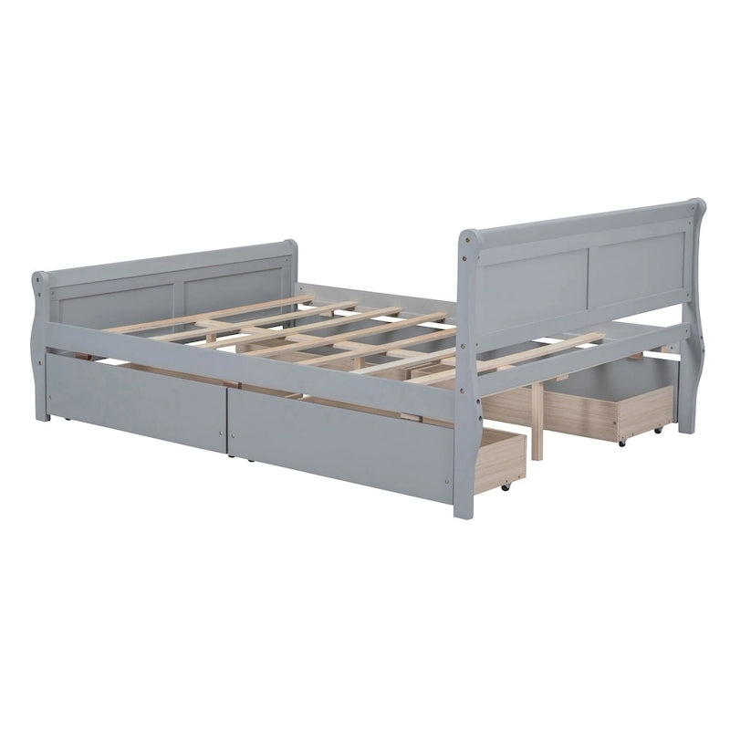 Letto a piattaforma matrimoniale in legno con 4 cassetti contenitore