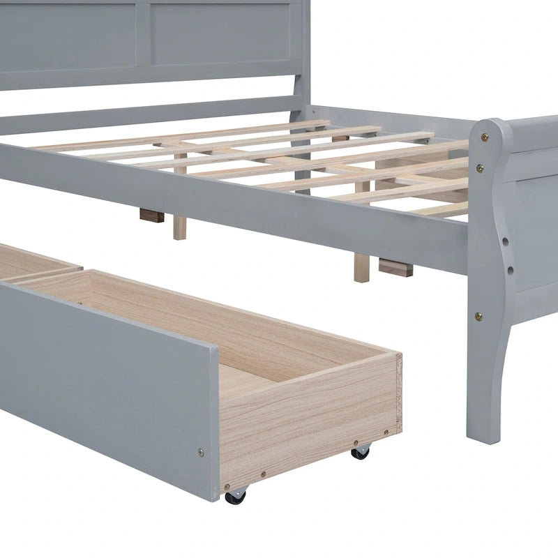 Letto a piattaforma matrimoniale in legno con 4 cassetti contenitore