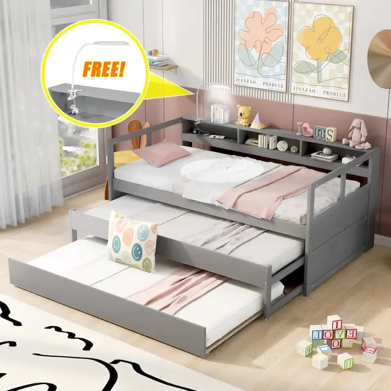 Divano letto Twin XL con 2 rotelle, mensole e ricarica USB