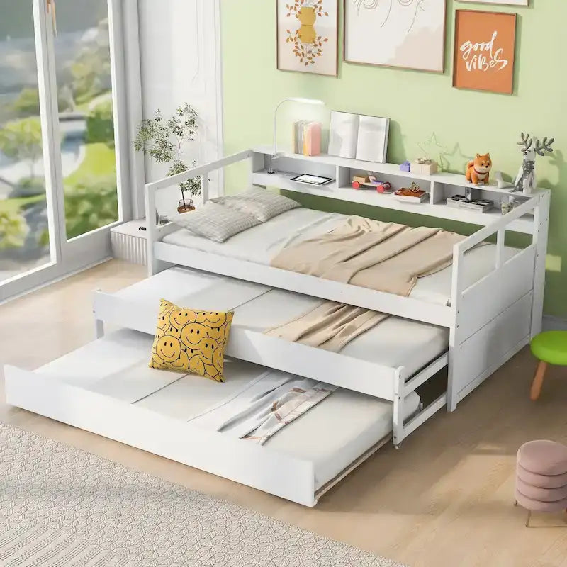 Divano letto Twin XL con 2 rotelle, mensole e ricarica USB