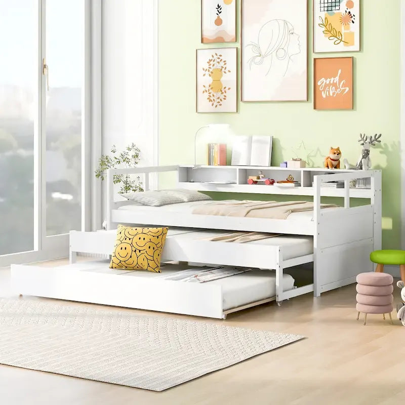 Divano letto Twin XL con 2 rotelle, mensole e ricarica USB