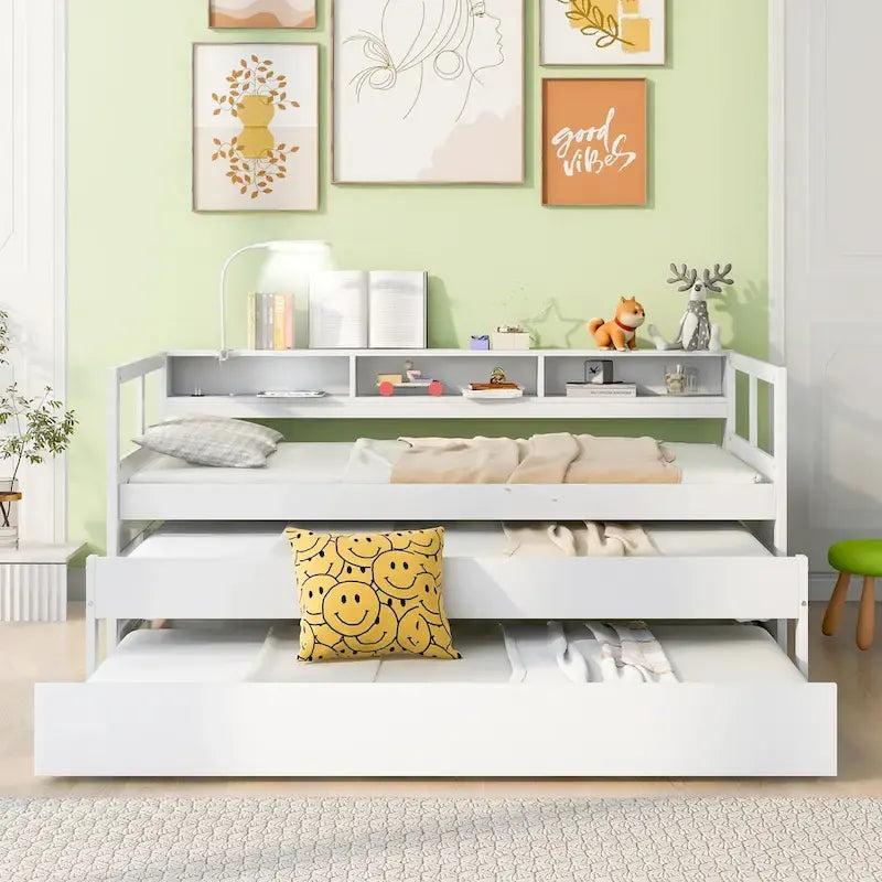 Divano letto Twin XL con 2 rotelle, mensole e ricarica USB