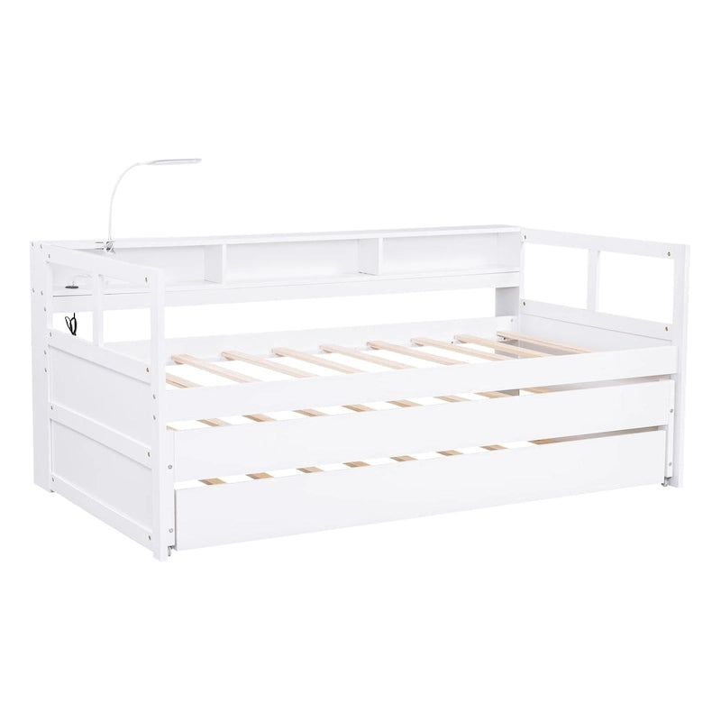 Divano letto Twin XL con 2 rotelle, mensole e ricarica USB