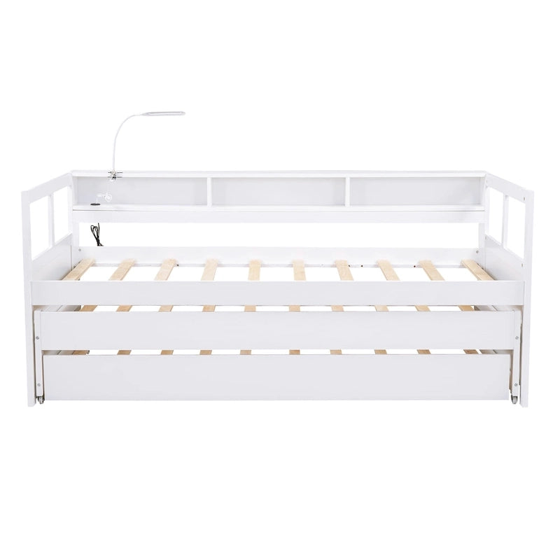 Divano letto Twin XL con 2 rotelle, mensole e ricarica USB