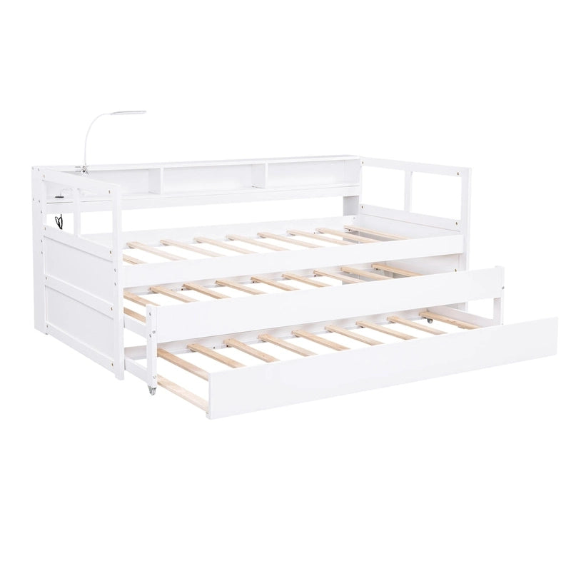 Divano letto Twin XL con 2 rotelle, mensole e ricarica USB