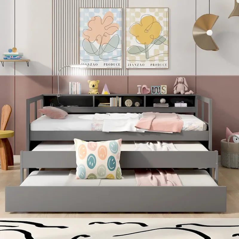 Divano letto Twin XL con 2 rotelle, mensole e ricarica USB