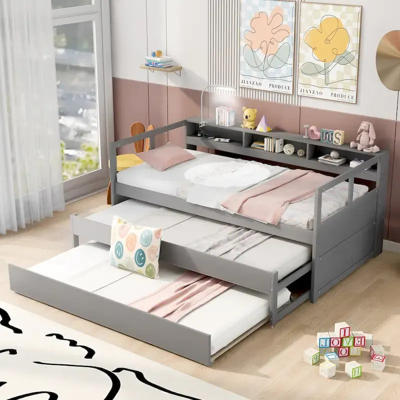 Divano letto Twin XL con 2 rotelle, mensole e ricarica USB