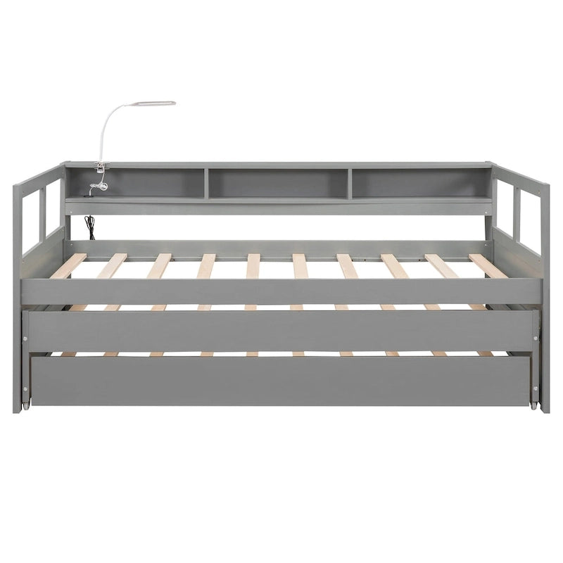 Divano letto Twin XL con 2 rotelle, mensole e ricarica USB