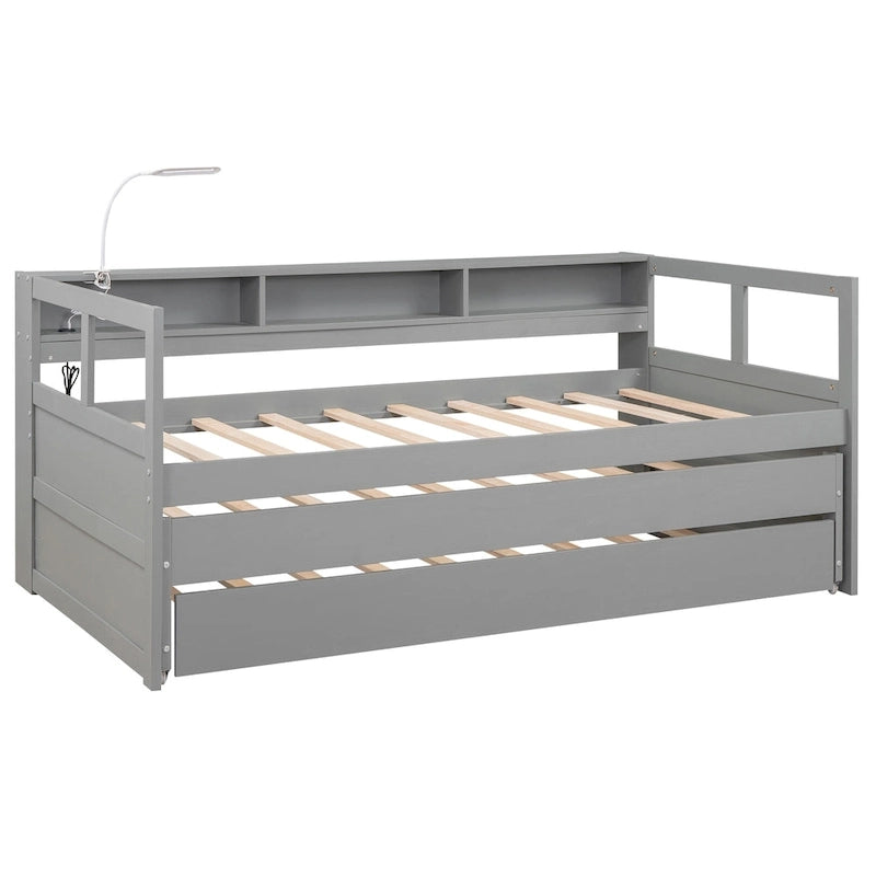 Divano letto Twin XL con 2 rotelle, mensole e ricarica USB