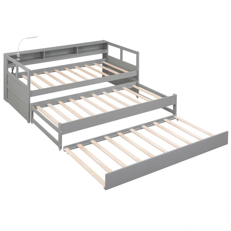 Divano letto Twin XL con 2 rotelle, mensole e ricarica USB