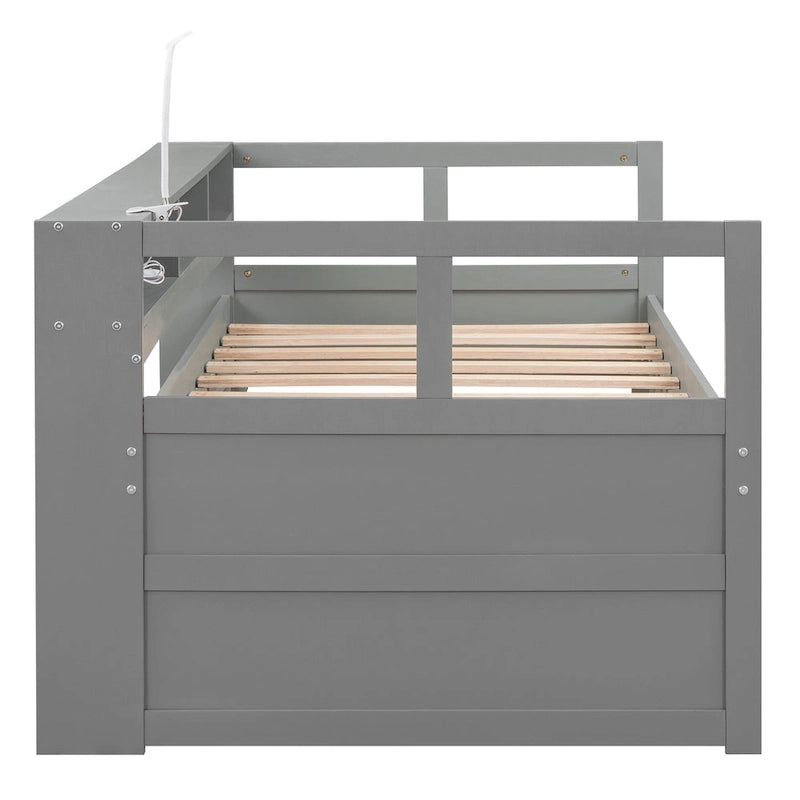 Divano letto Twin XL con 2 rotelle, mensole e ricarica USB