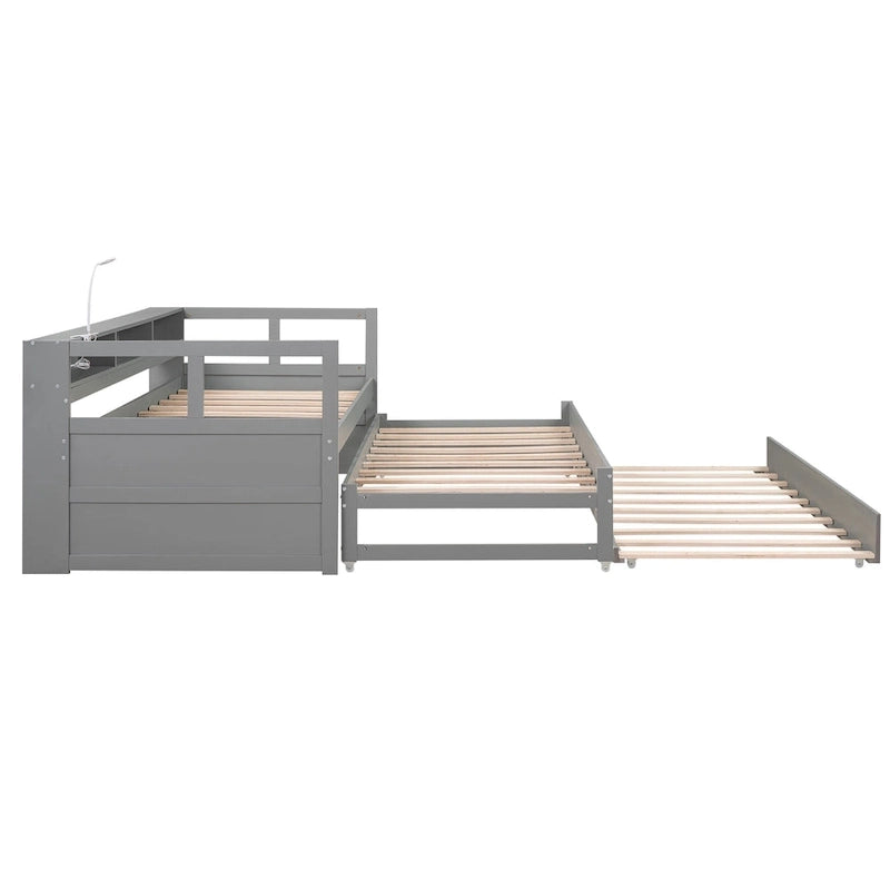Divano letto Twin XL con 2 rotelle, mensole e ricarica USB