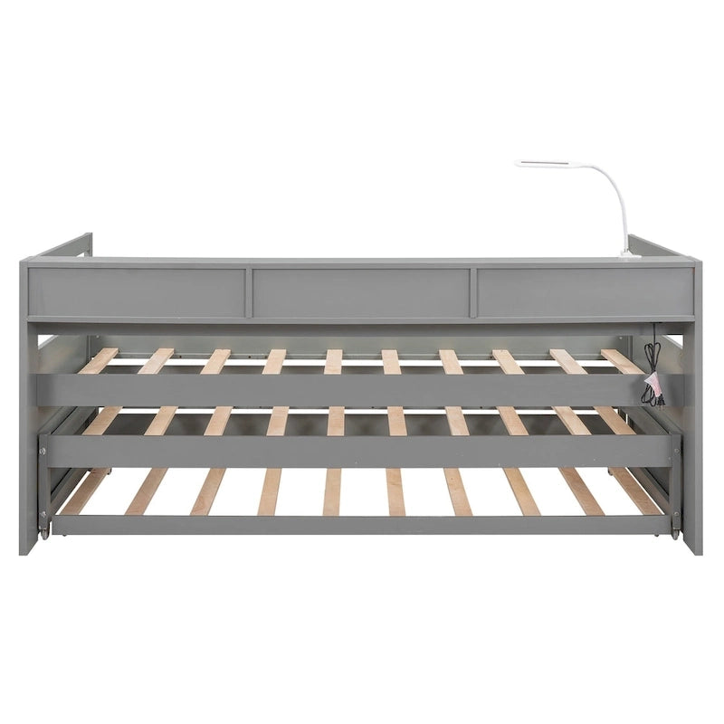 Divano letto Twin XL con 2 rotelle, mensole e ricarica USB
