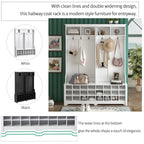 Appendiabiti da ingresso con panca, mobile ingresso da 152 cm con vani porta scarpe e ganci, bianco