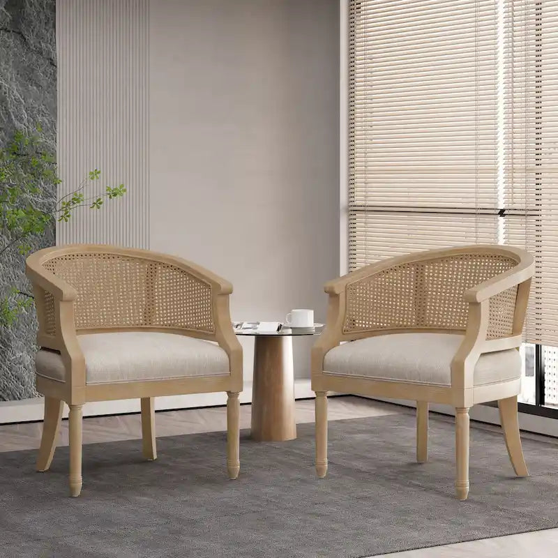 Sedie in Legno e Rattan (Set di 2)