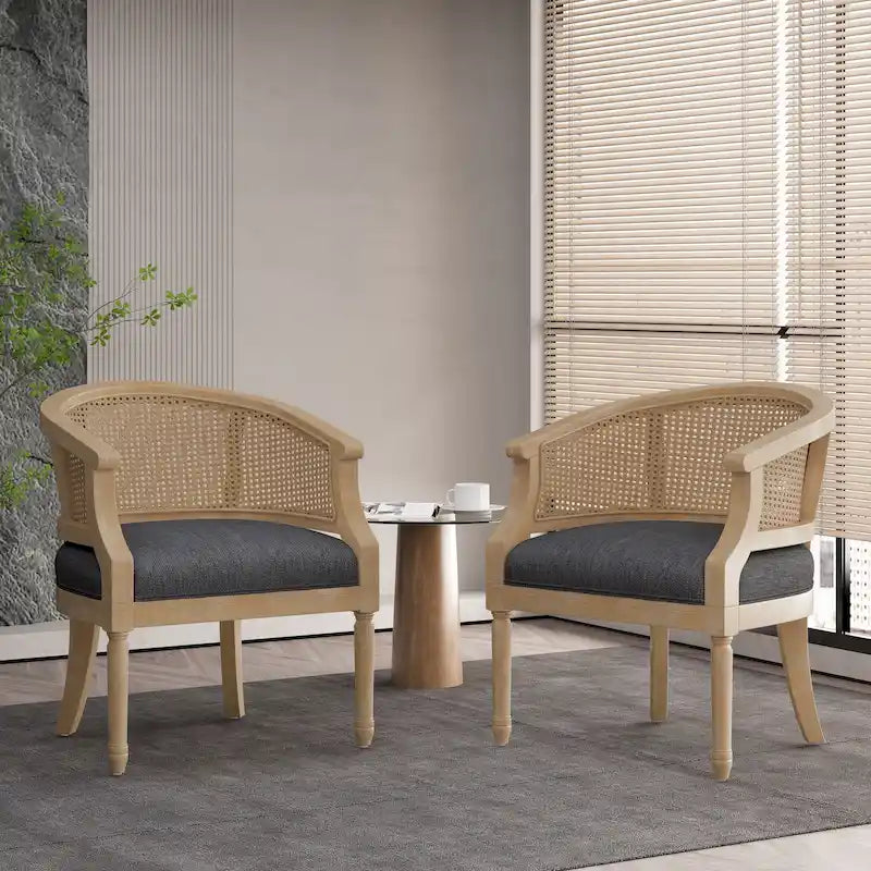 Sedie in Legno e Rattan (Set di 2)