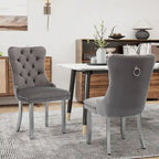 Sedie da Pranzo Imbottite Set da 2 con Schienale Trapuntato e Rivetti Decorativi