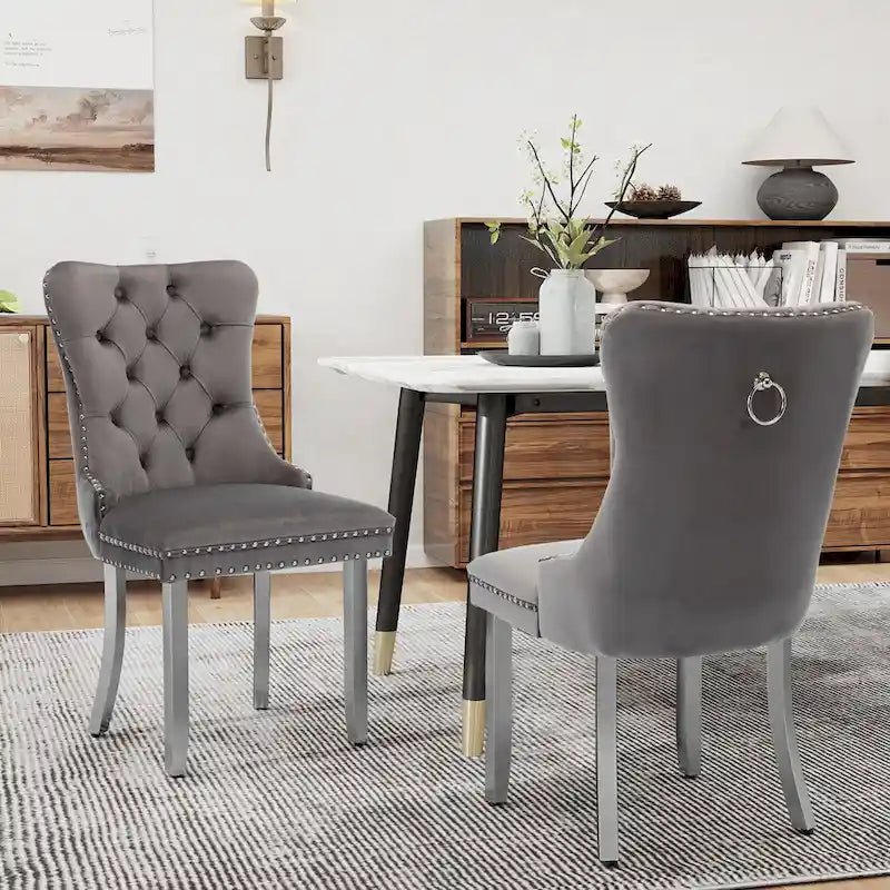 Sedie da Pranzo Imbottite Set da 2 con Schienale Trapuntato e Rivetti Decorativi