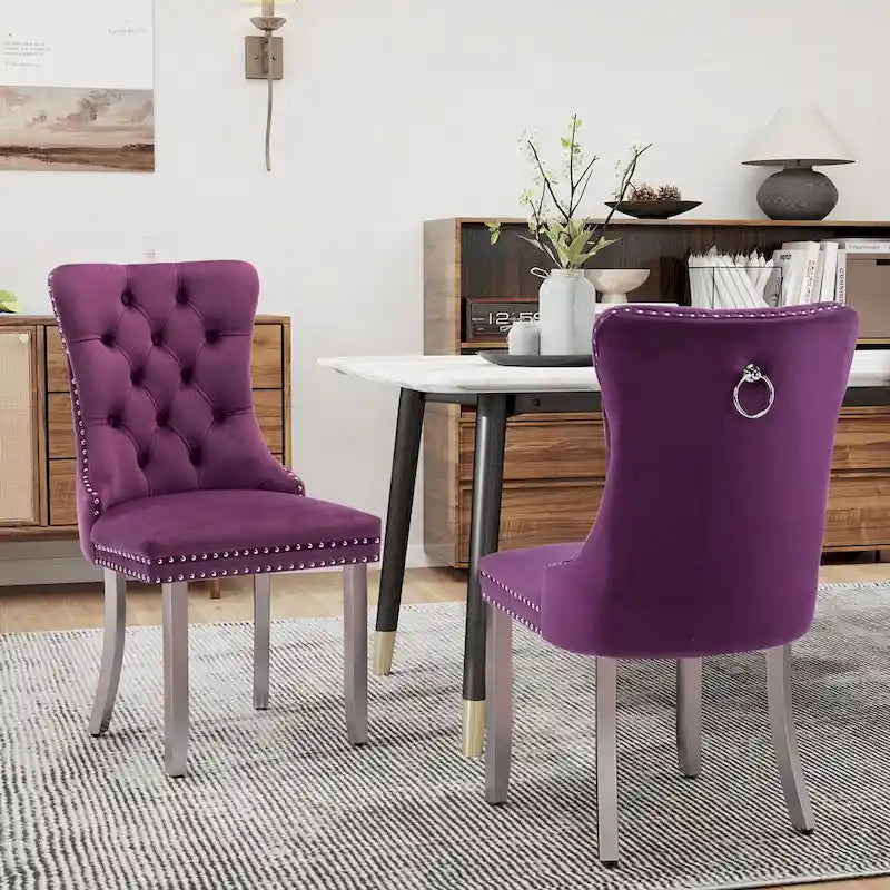 Sedie da Pranzo Imbottite Set da 2 con Schienale Trapuntato e Rivetti Decorativi