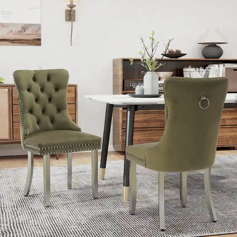 Sedie da Pranzo Imbottite Set da 2 con Schienale Trapuntato e Rivetti Decorativi