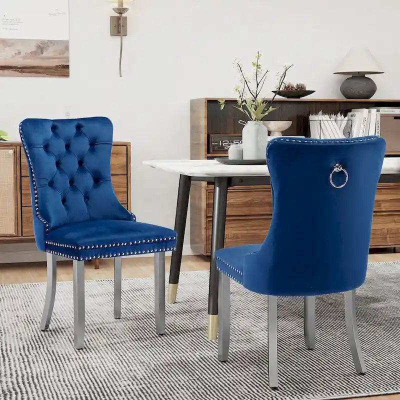 Sedie da Pranzo Imbottite Set da 2 con Schienale Trapuntato e Rivetti Decorativi