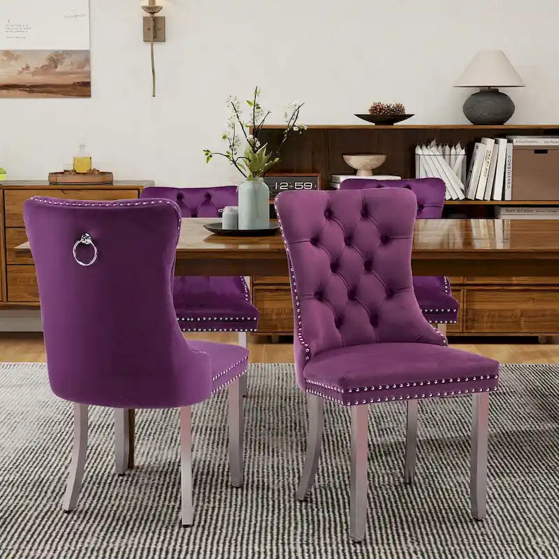 Sedie da Pranzo Imbottite Set da 2 con Schienale Trapuntato e Rivetti Decorativi