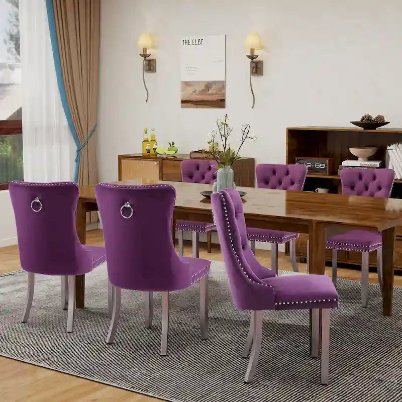 Sedie da Pranzo Imbottite Set da 2 con Schienale Trapuntato e Rivetti Decorativi