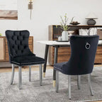 Sedie da Pranzo Imbottite Set da 2 con Schienale Trapuntato e Rivetti Decorativi