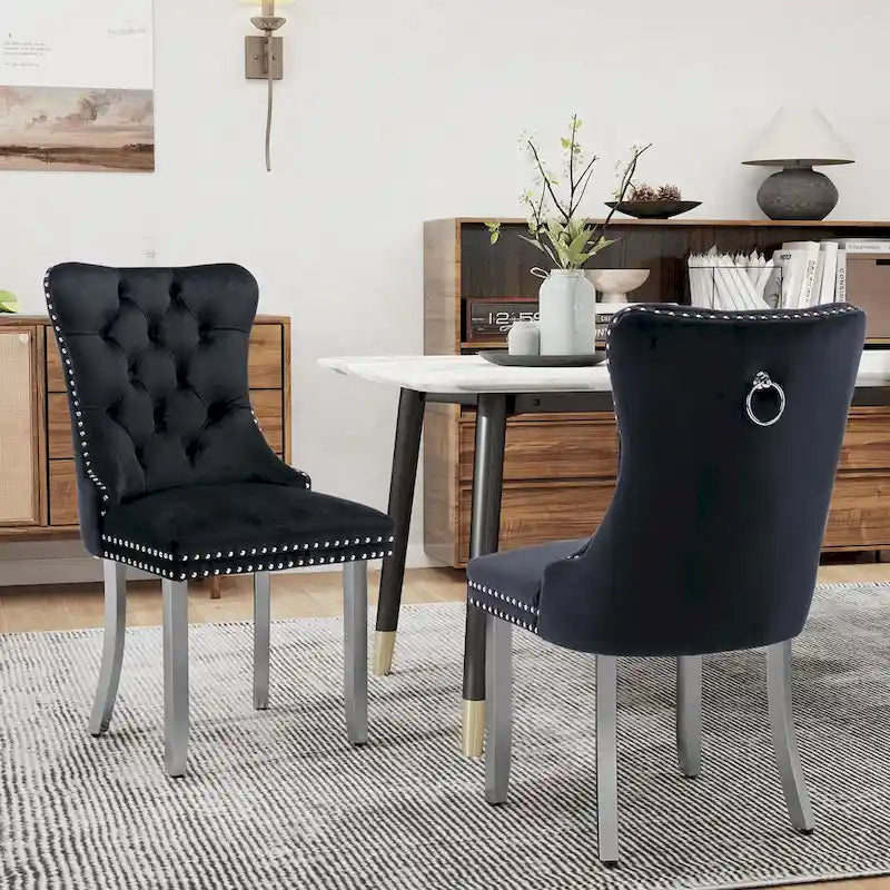 Sedie da Pranzo Imbottite Set da 2 con Schienale Trapuntato e Rivetti Decorativi