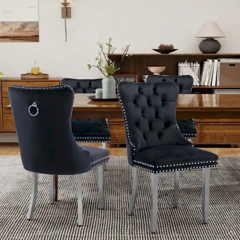 Sedie da Pranzo Imbottite Set da 2 con Schienale Trapuntato e Rivetti Decorativi