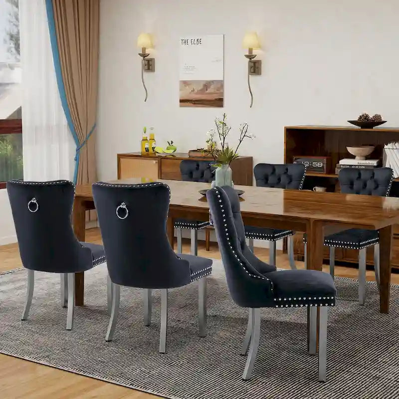 Sedie da Pranzo Imbottite Set da 2 con Schienale Trapuntato e Rivetti Decorativi