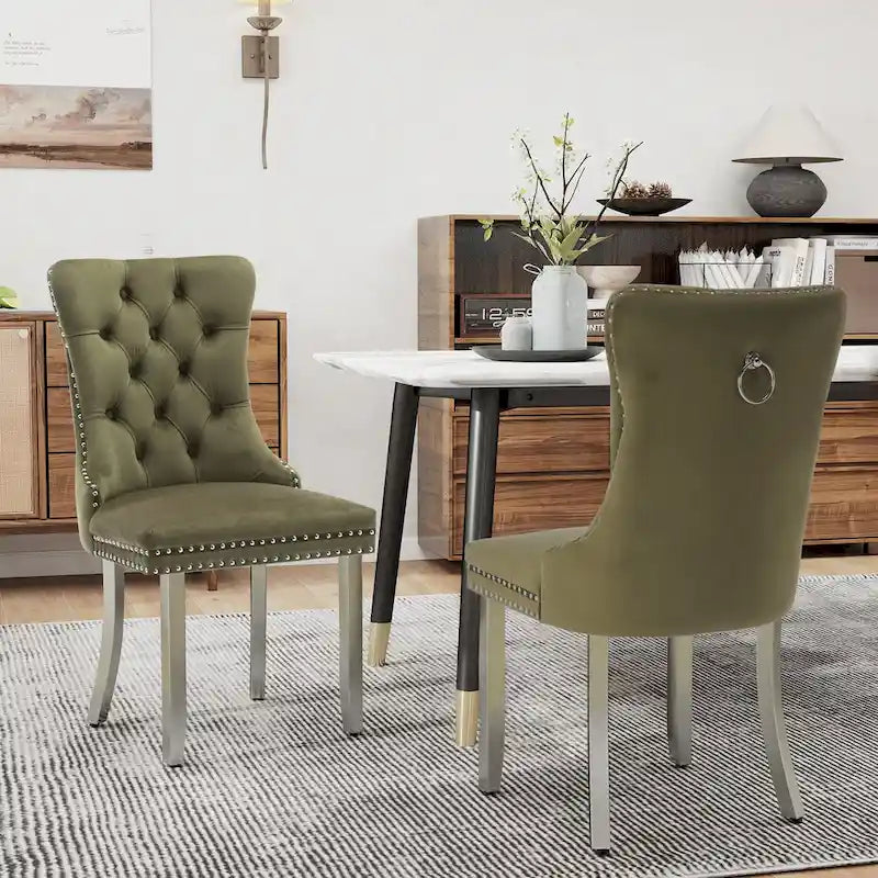 Sedie da Pranzo Imbottite Set da 2 con Schienale Trapuntato e Rivetti Decorativi