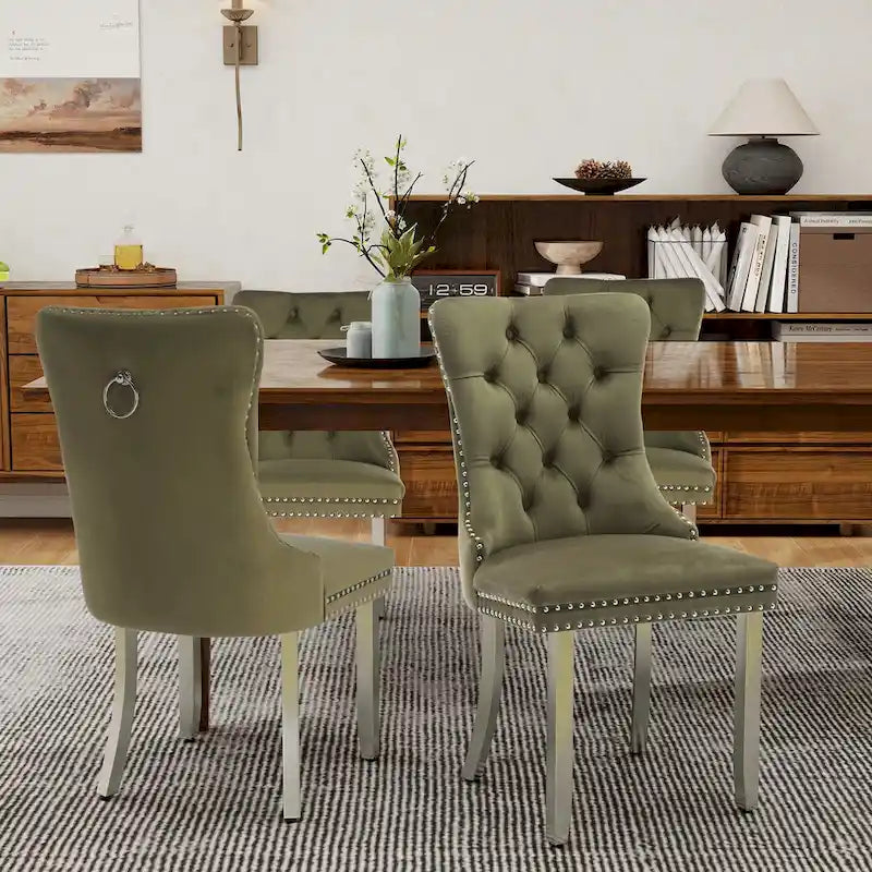 Sedie da Pranzo Imbottite Set da 2 con Schienale Trapuntato e Rivetti Decorativi