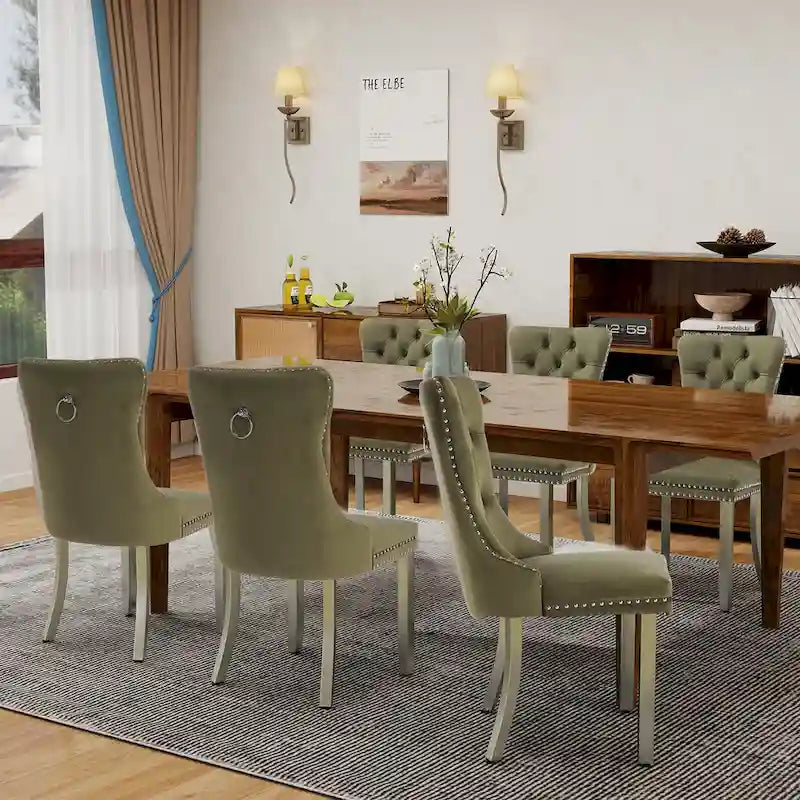 Sedie da Pranzo Imbottite Set da 2 con Schienale Trapuntato e Rivetti Decorativi
