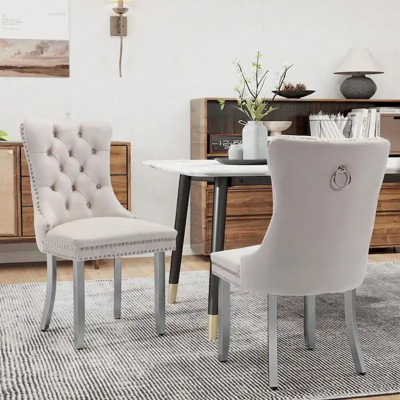 Sedie da Pranzo Imbottite Set da 2 con Schienale Trapuntato e Rivetti Decorativi