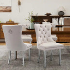 Sedie da Pranzo Imbottite Set da 2 con Schienale Trapuntato e Rivetti Decorativi