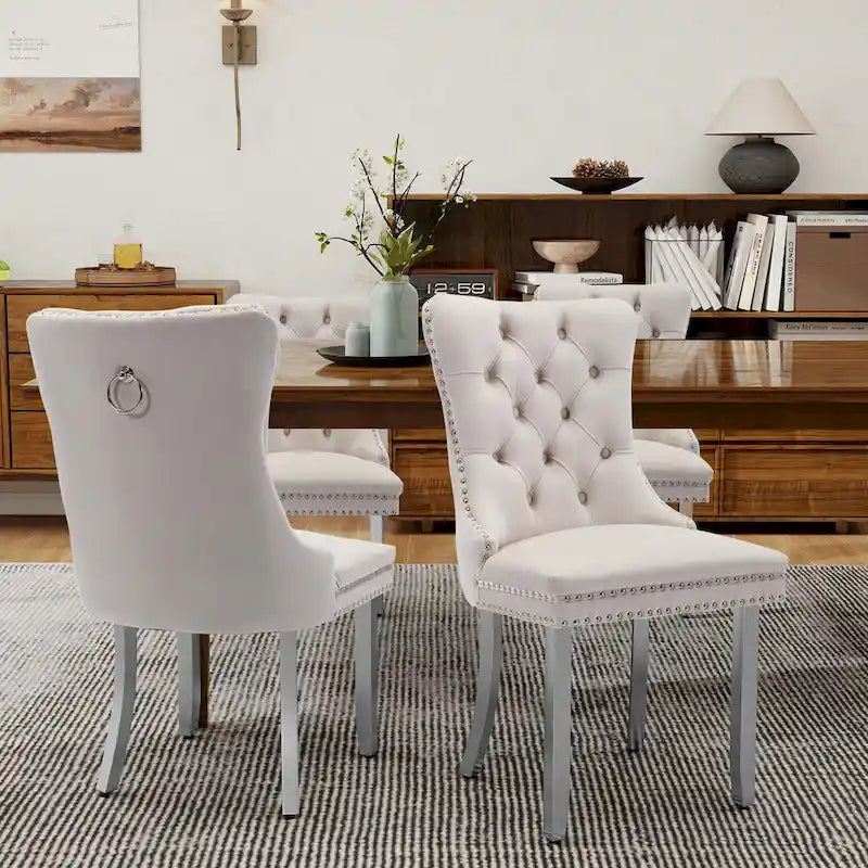 Sedie da Pranzo Imbottite Set da 2 con Schienale Trapuntato e Rivetti Decorativi