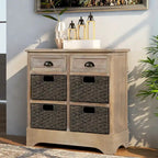 Mobile contenitore con 2 cassetti e 4 cestini in rattan