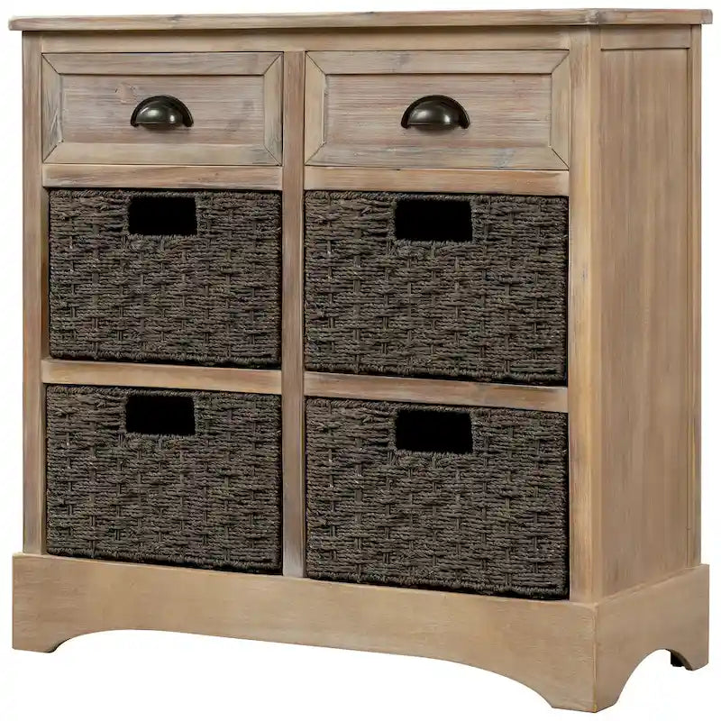 Mobile contenitore con 2 cassetti e 4 cestini in rattan