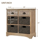 Mobile contenitore con 2 cassetti e 4 cestini in rattan