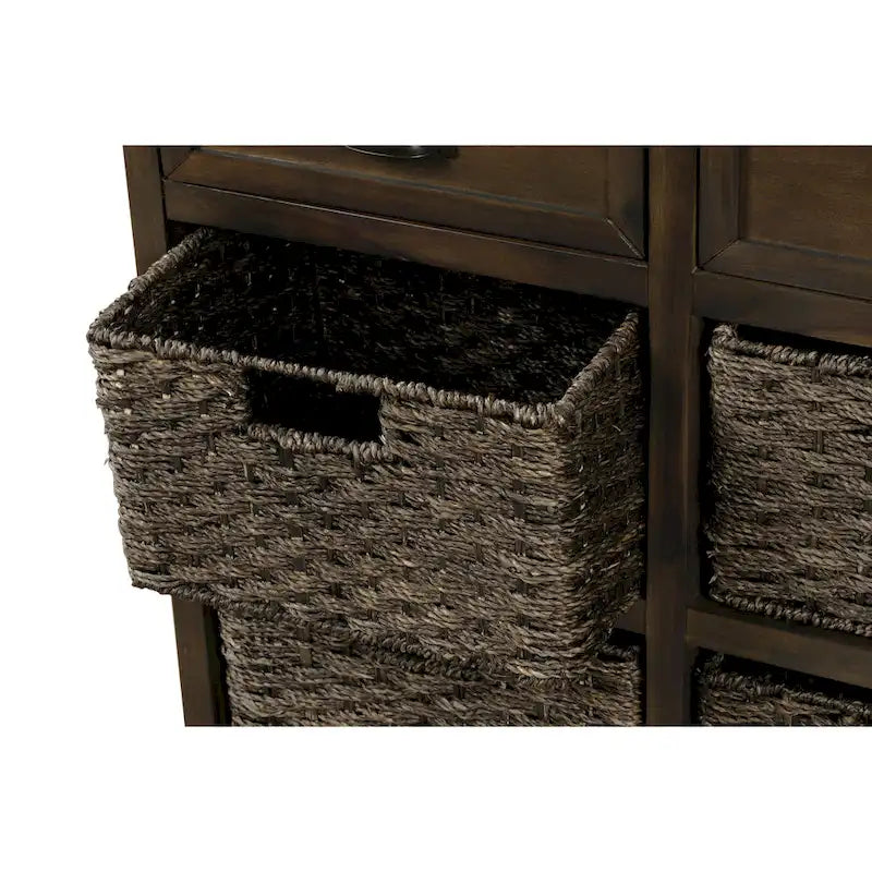 Mobile contenitore con 2 cassetti e 4 cestini in rattan