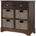 Mobile contenitore con 2 cassetti e 4 cestini in rattan